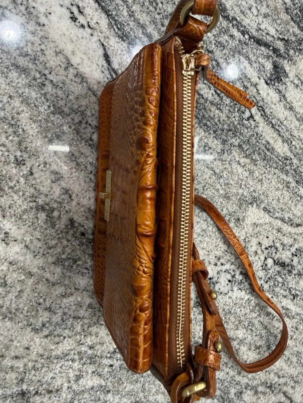 Brahmin Croc-Embossed Crossbody in Amber